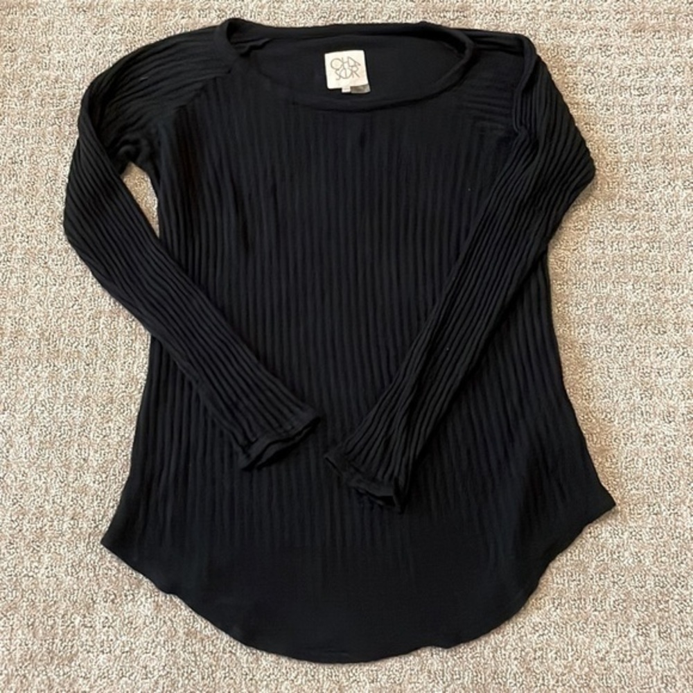 Chaser Black Waffle Knit Long Sleeve Top